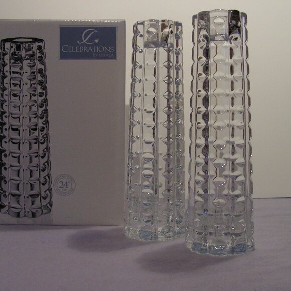 Celebrations by Mikasa Facets Collection set of 2 7” candleholders 24% lead - Picture 1 of 5